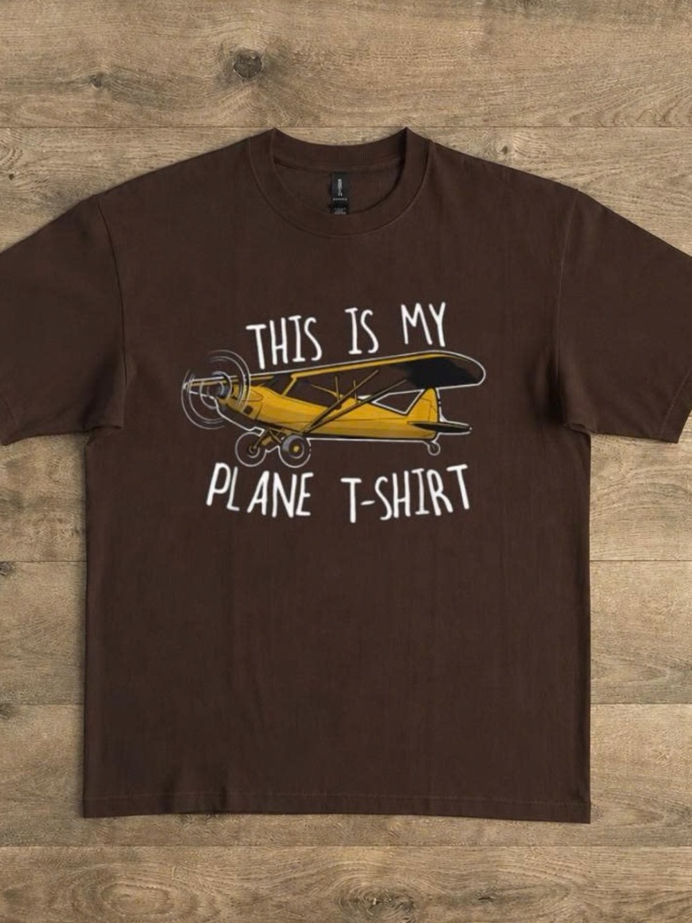 Gildan Brown Tee with Yellow Plane Graphic